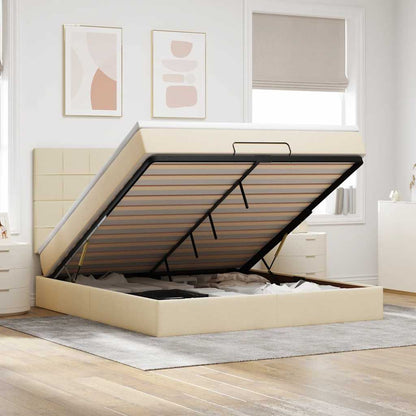 vidaXL Ottoman-Bett mit Matratze Creme 180x200 cm Stoff