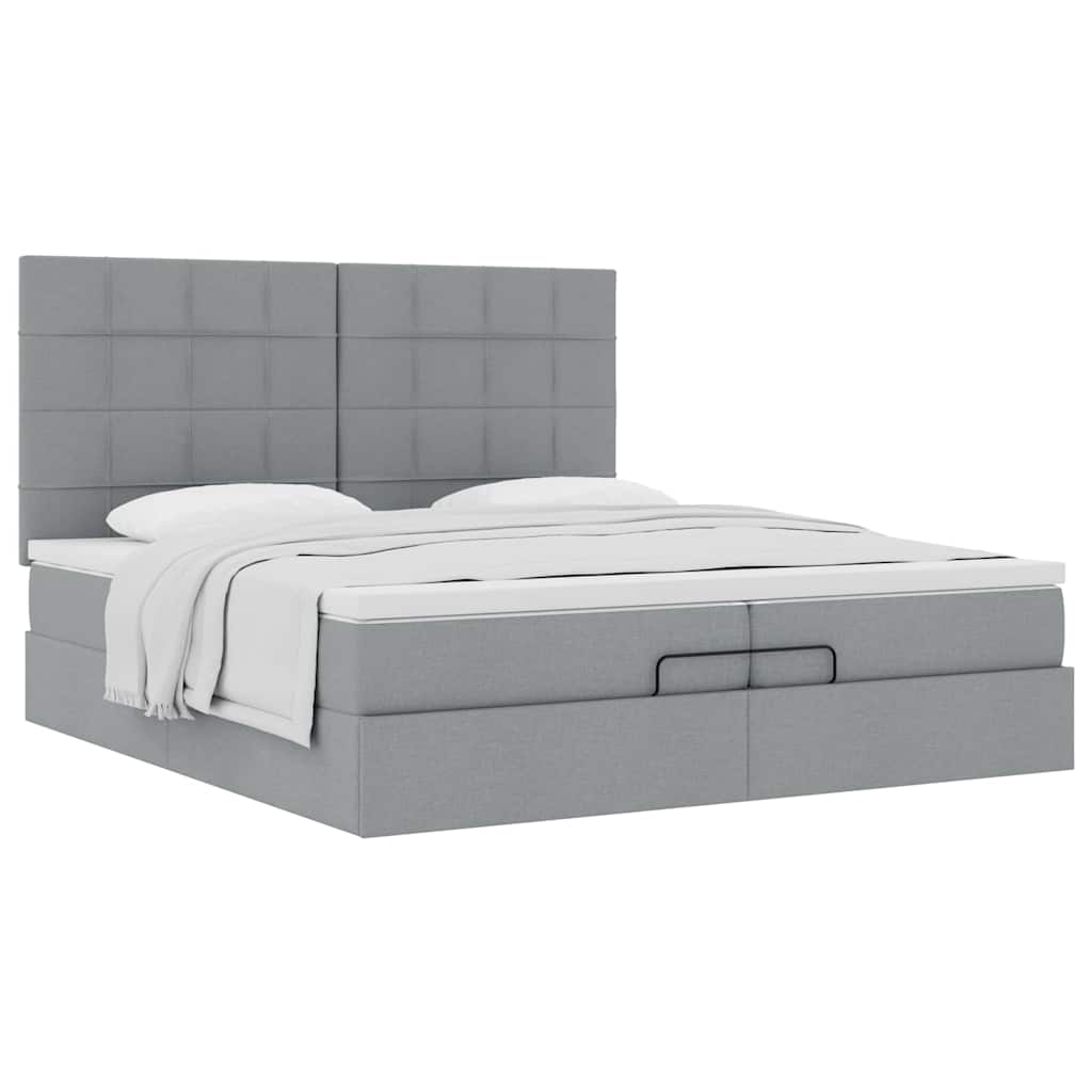 vidaXL Ottoman-Bett mit Matratzen Hellgrau 200x200 cm Stoff