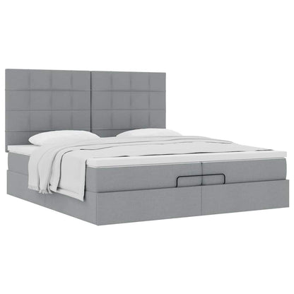 vidaXL Ottoman-Bett mit Matratzen Hellgrau 200x200 cm Stoff