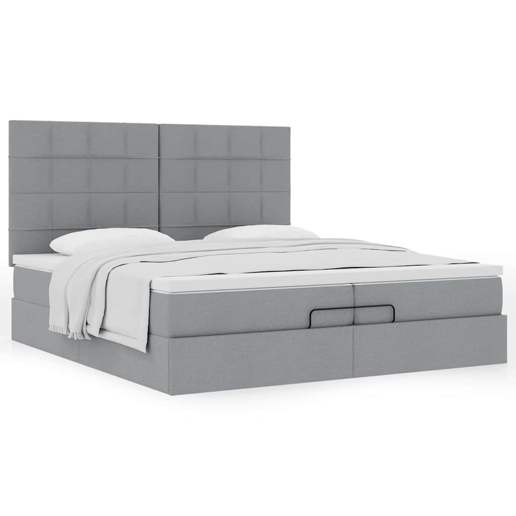 vidaXL Ottoman-Bett mit Matratzen Hellgrau 200x200 cm Stoff