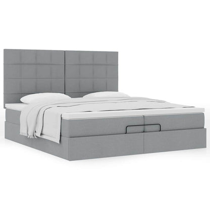 vidaXL Ottoman-Bett mit Matratzen Hellgrau 200x200 cm Stoff