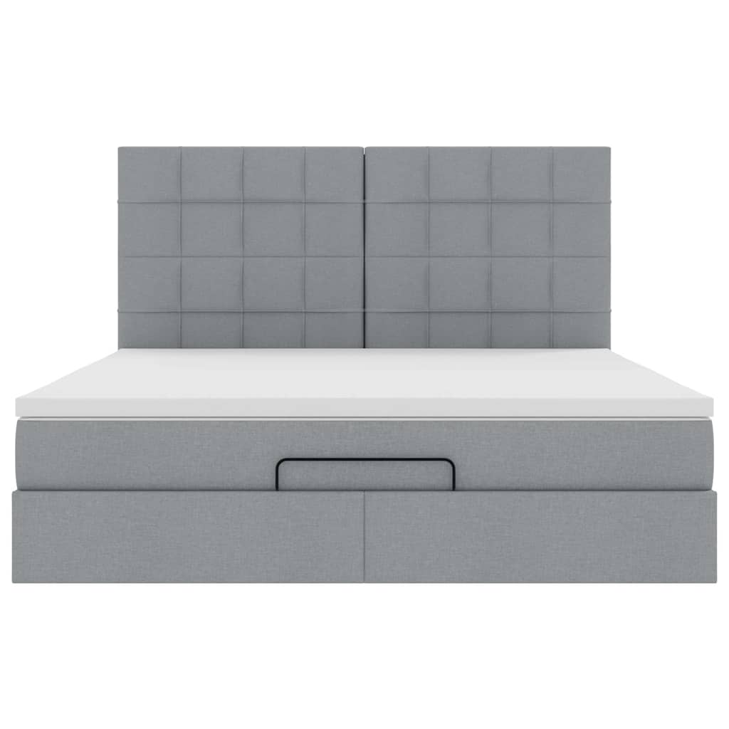 vidaXL Ottoman-Bett mit Matratzen Hellgrau 200x200 cm Stoff