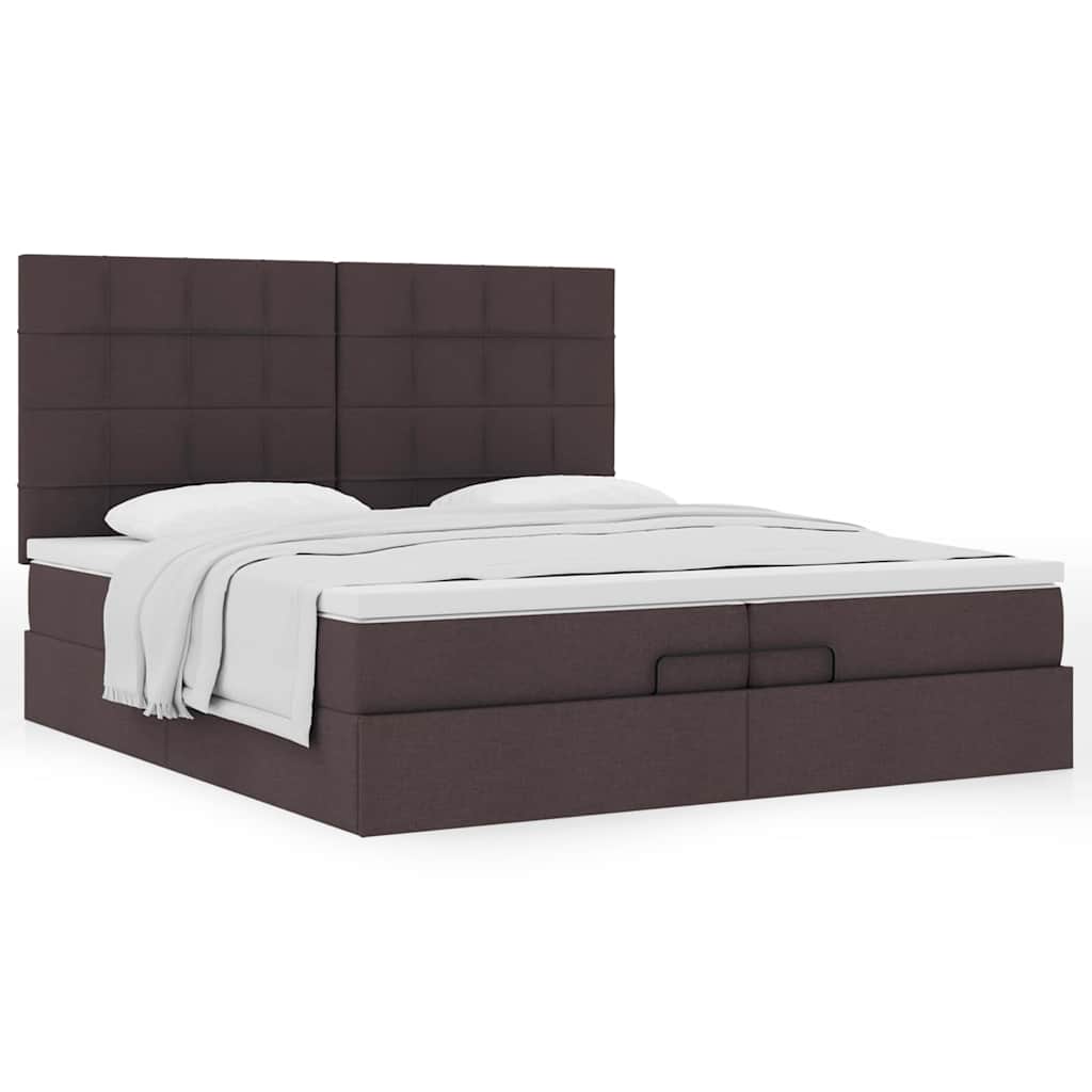 vidaXL Lit Ottoman avec matelas Marron foncé 200x200 cm Tissu
