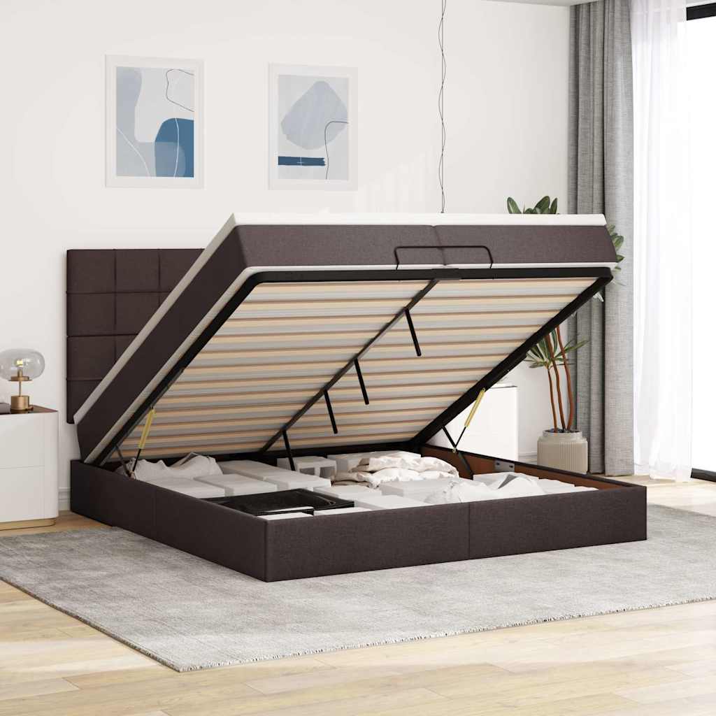 vidaXL Lit Ottoman avec matelas Marron foncé 200x200 cm Tissu
