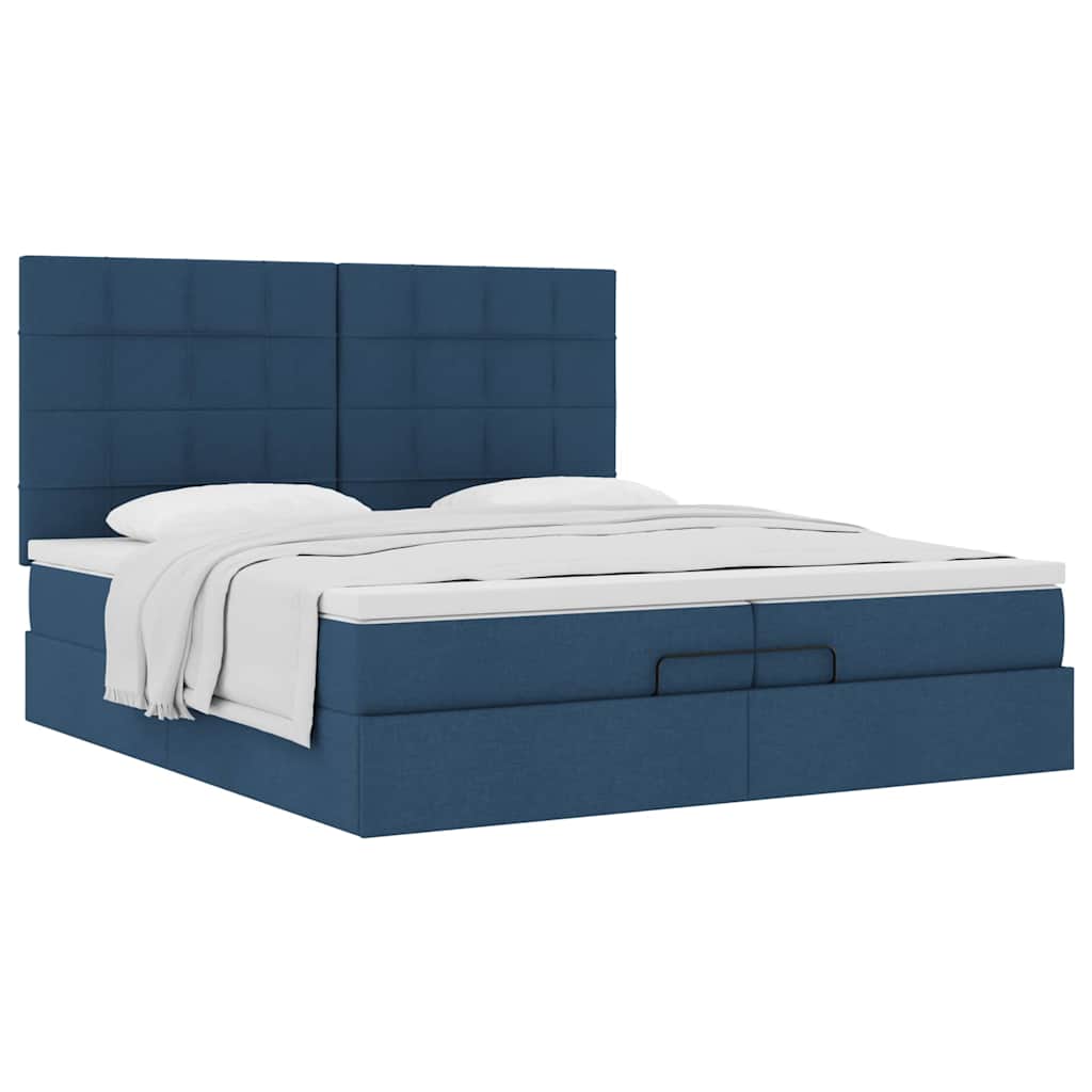 vidaXL Ottoman-Bett mit Matratzen Blau 200x200 cm Stoff