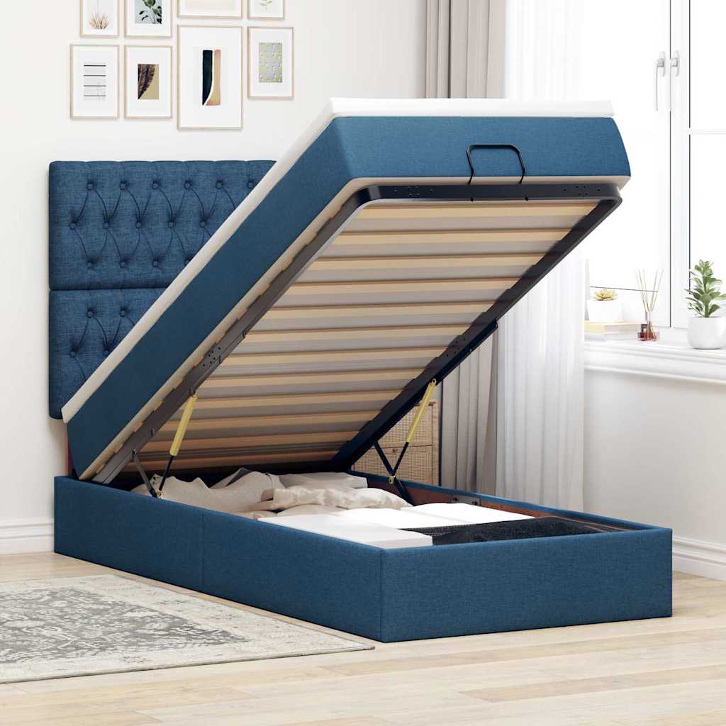 Ottoman-Bett mit Matratze Blau 80x200 cm Stoff