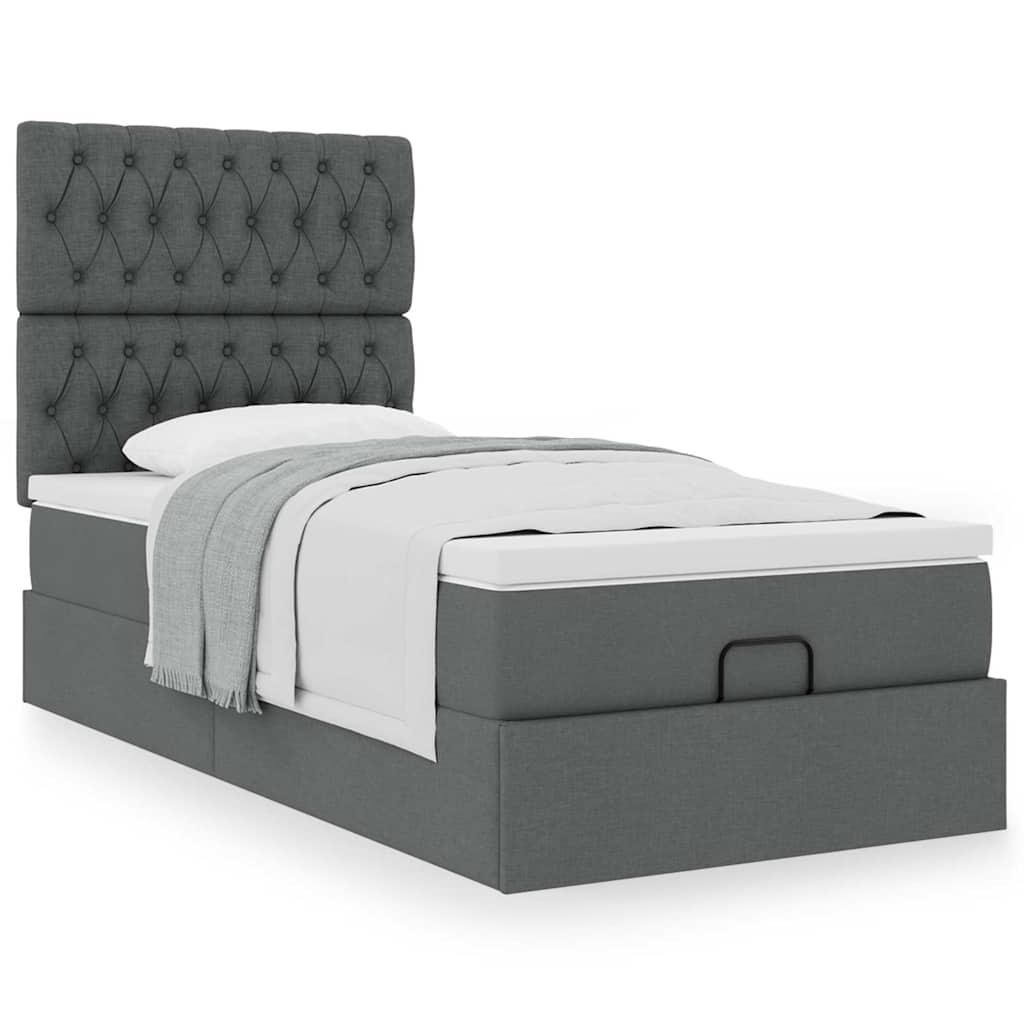 vidaXL Ottoman-Bett mit Matratze Dunkelgrau 90x200 cm Stoff