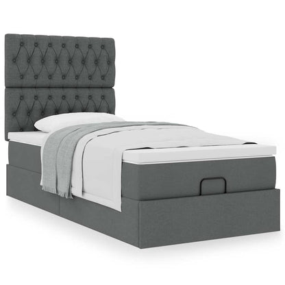 vidaXL Ottoman-Bett mit Matratze Dunkelgrau 90x200 cm Stoff