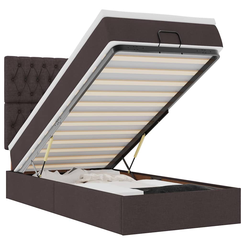 Ottoman-Bett mit Matratze Dunkelbraun 90x200 cm Stoff