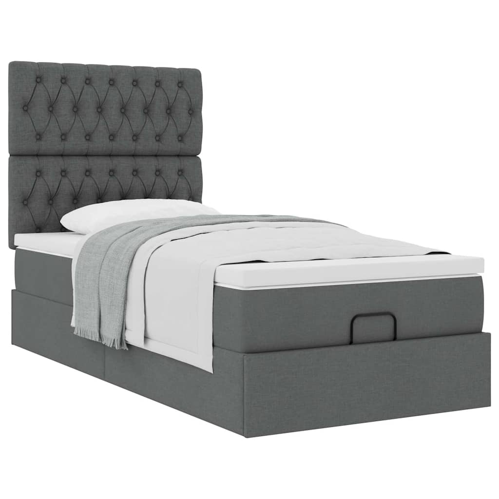 vidaXL Ottoman-Bett mit Matratze Dunkelgrau 100x200 cm Stoff