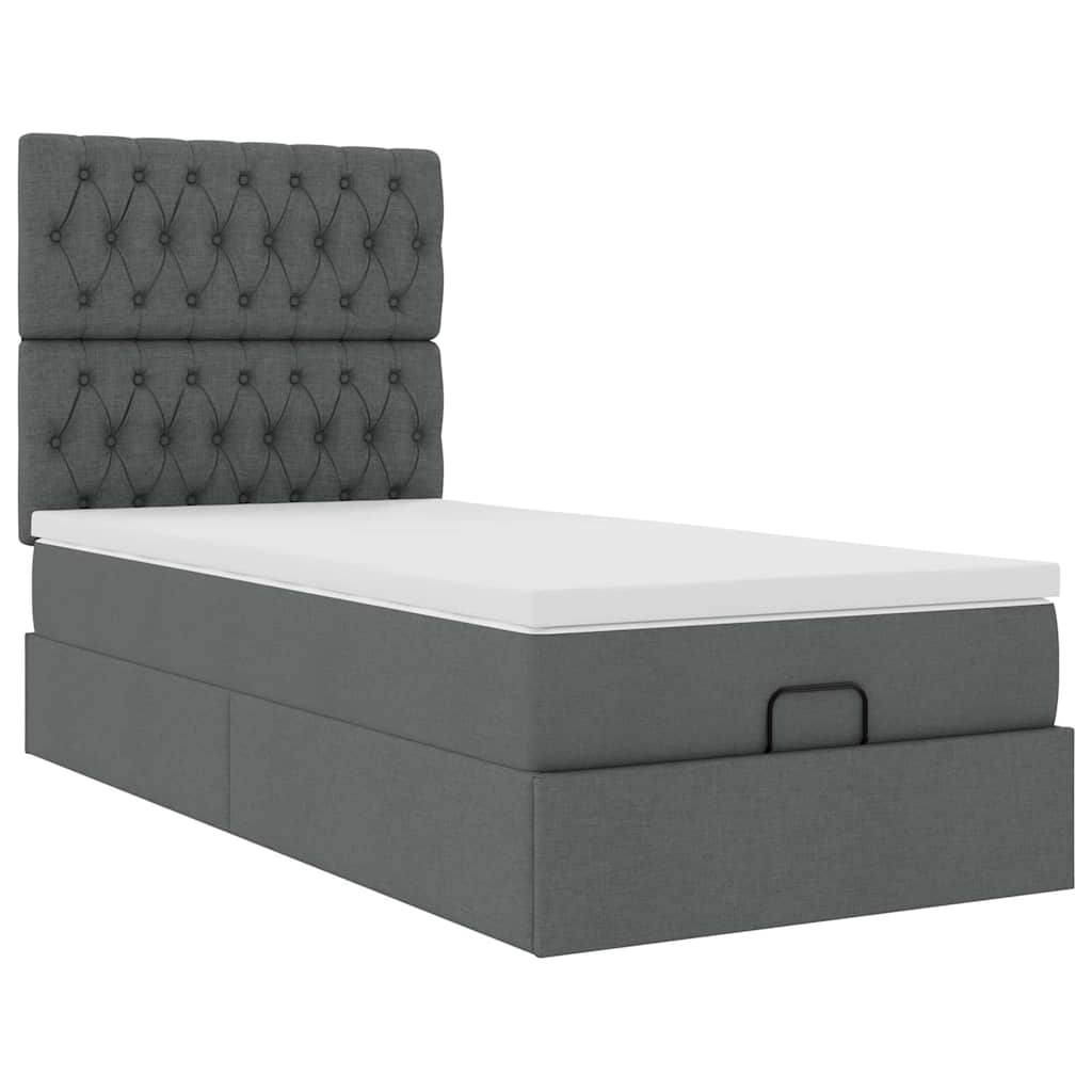 vidaXL Ottoman-Bett mit Matratze Dunkelgrau 100x200 cm Stoff