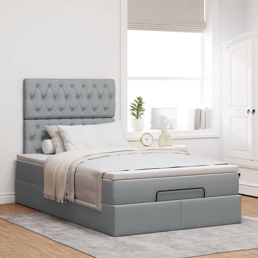 vidaXL Lit ottoman avec matelas Gris clair 120x190 cm Tissu