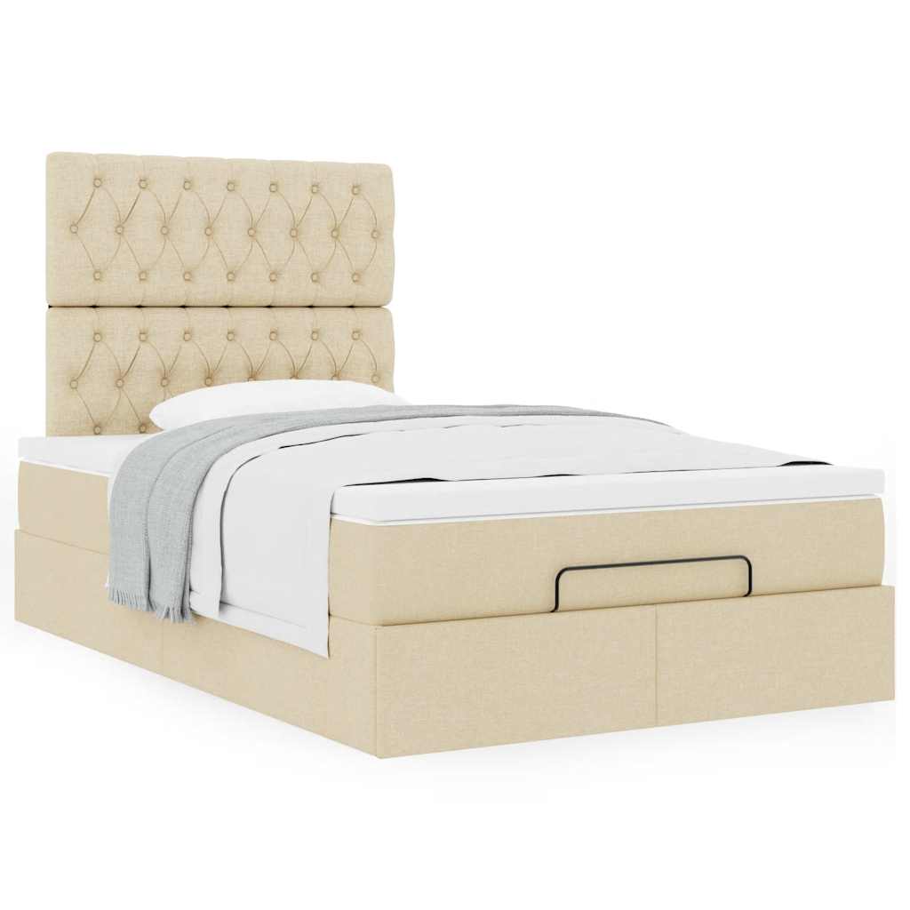 vidaXL Lit ottoman avec matelas Crème 120x190 cm Tissu