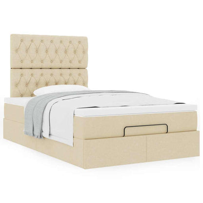 vidaXL Lit ottoman avec matelas Crème 120x190 cm Tissu