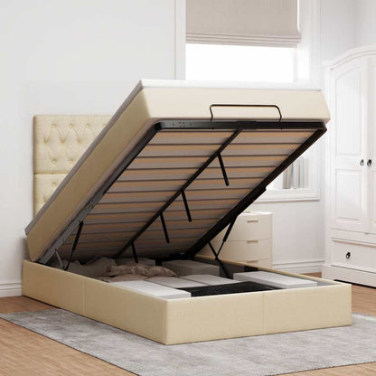 vidaXL Lit ottoman avec matelas Crème 120x190 cm Tissu
