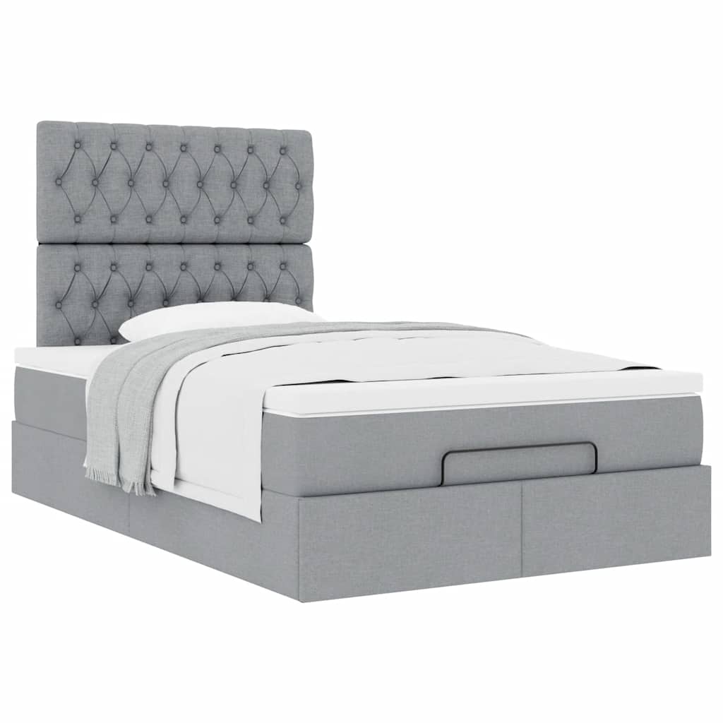 vidaXL Ottoman-Bett mit Matratze Hellgrau 120x200 cm Stoff