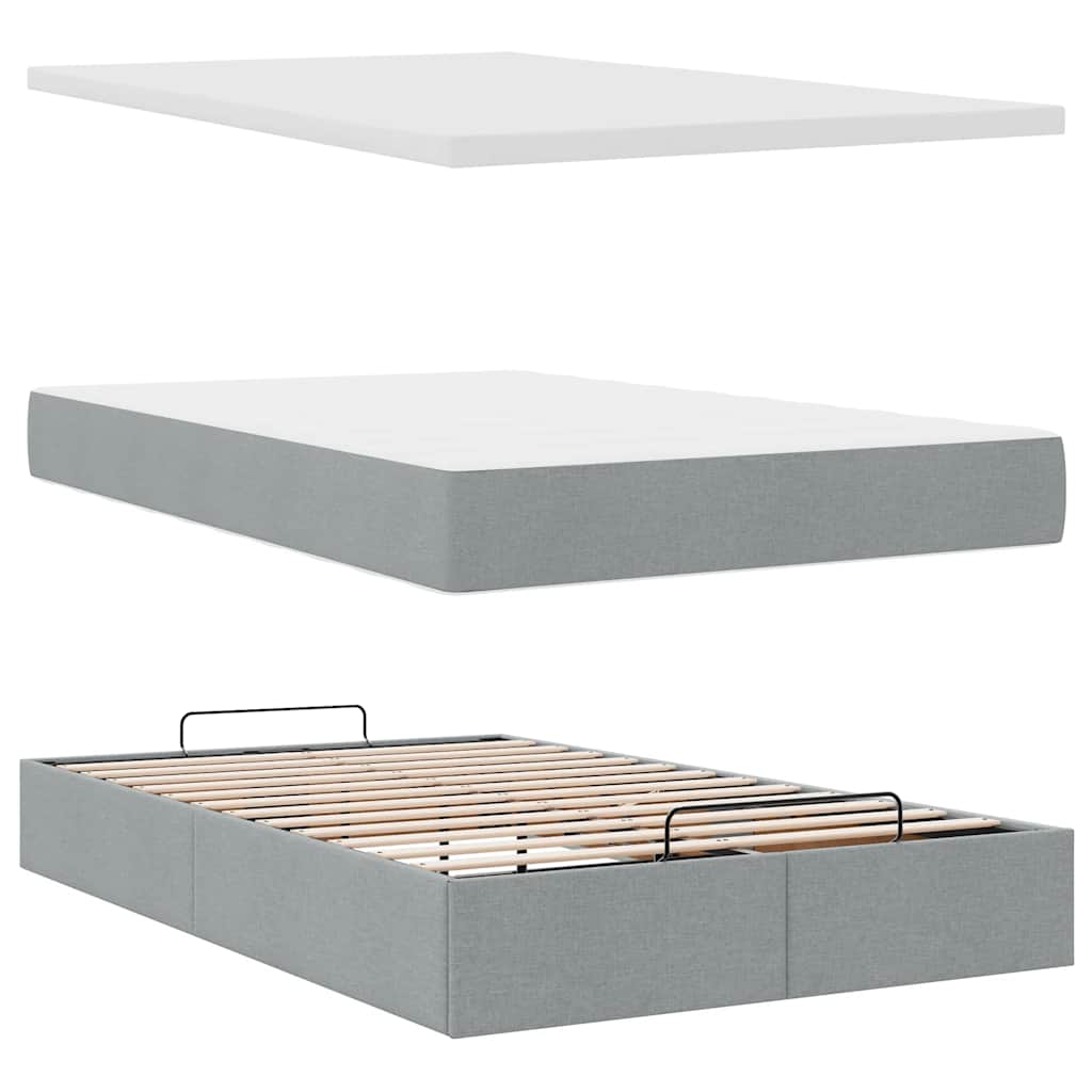 vidaXL Ottoman-Bett mit Matratze Hellgrau 120x200 cm Stoff