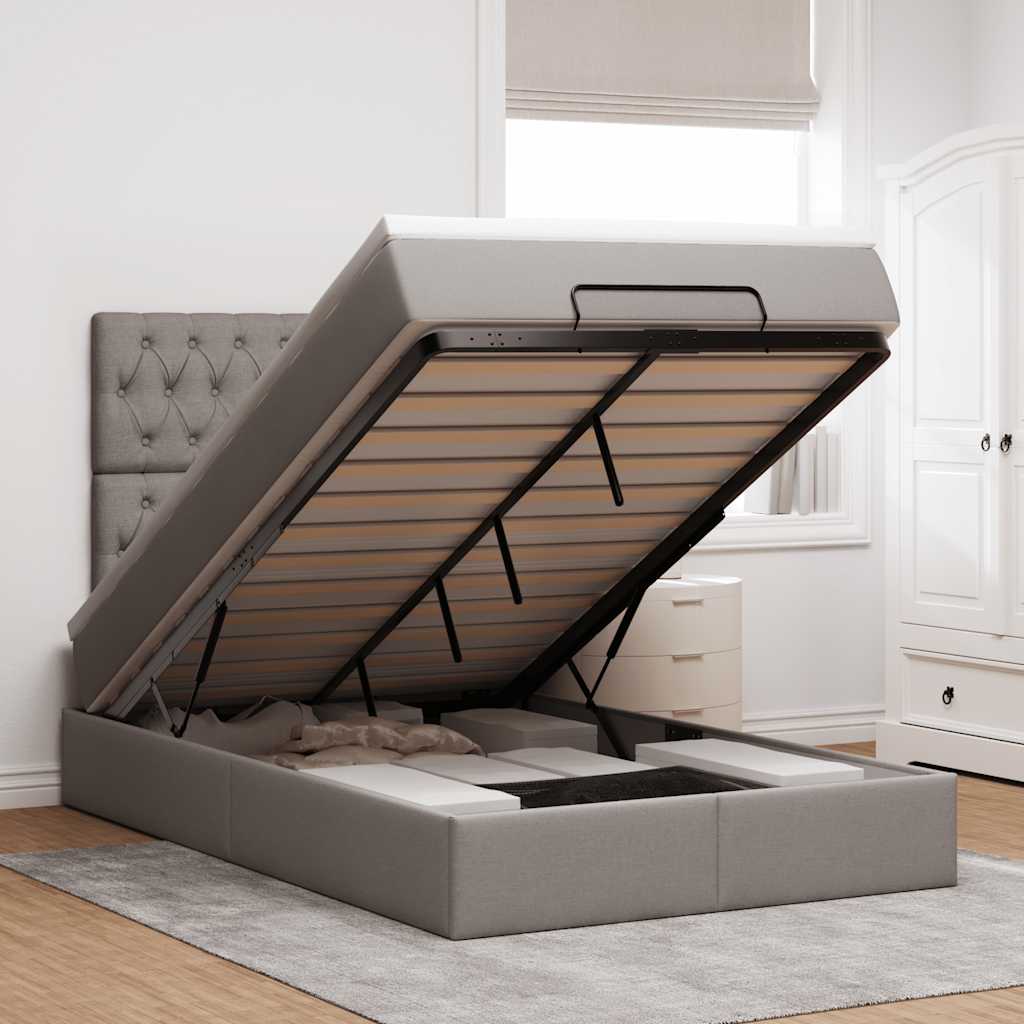 vidaXL Ottoman-Bett mit Matratze Taupe 120x200 cm Stoff