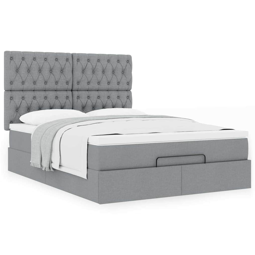 vidaXL Ottoman-Bett mit Matratze Hellgrau 140x190 cm Stoff