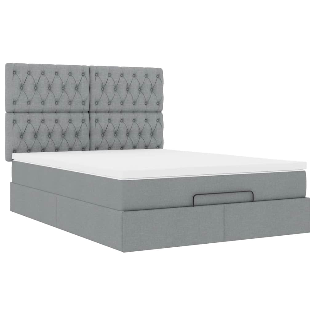 vidaXL Ottoman-Bett mit Matratze Hellgrau 140x190 cm Stoff