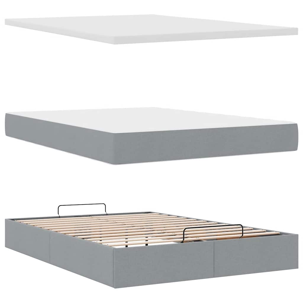 vidaXL Ottoman-Bett mit Matratze Hellgrau 140x190 cm Stoff