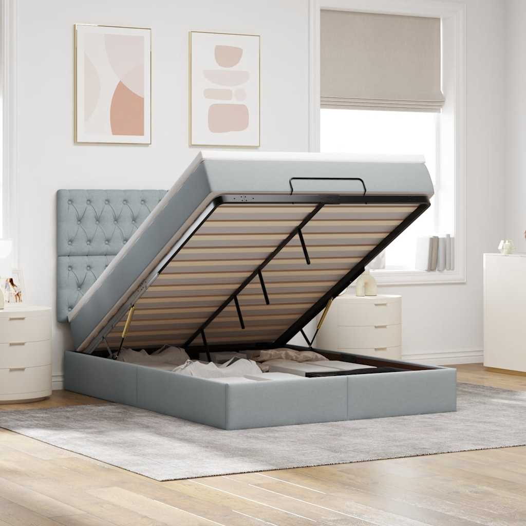 vidaXL Ottoman-Bett mit Matratze Hellgrau 140x190 cm Stoff