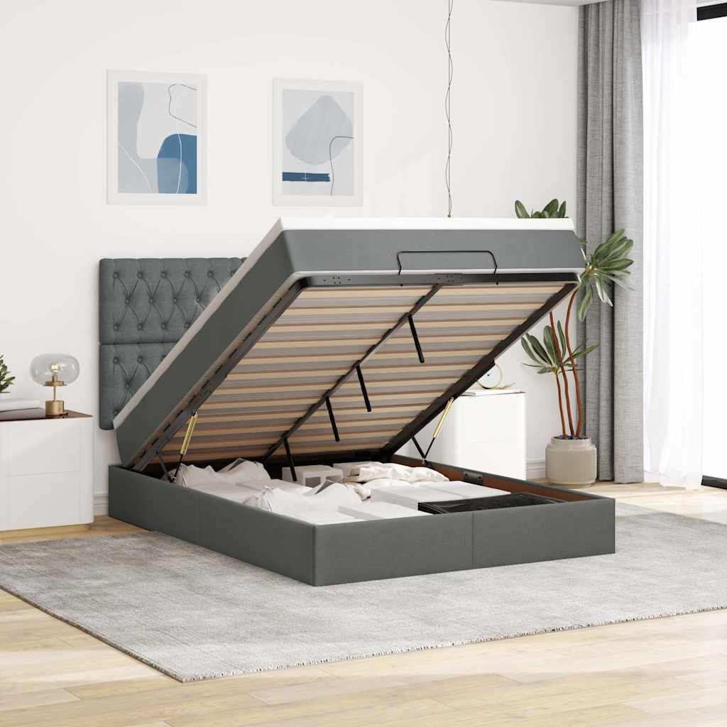vidaXL Ottoman-Bett mit Matratze Dunkelgrau 140x190 cm Stoff