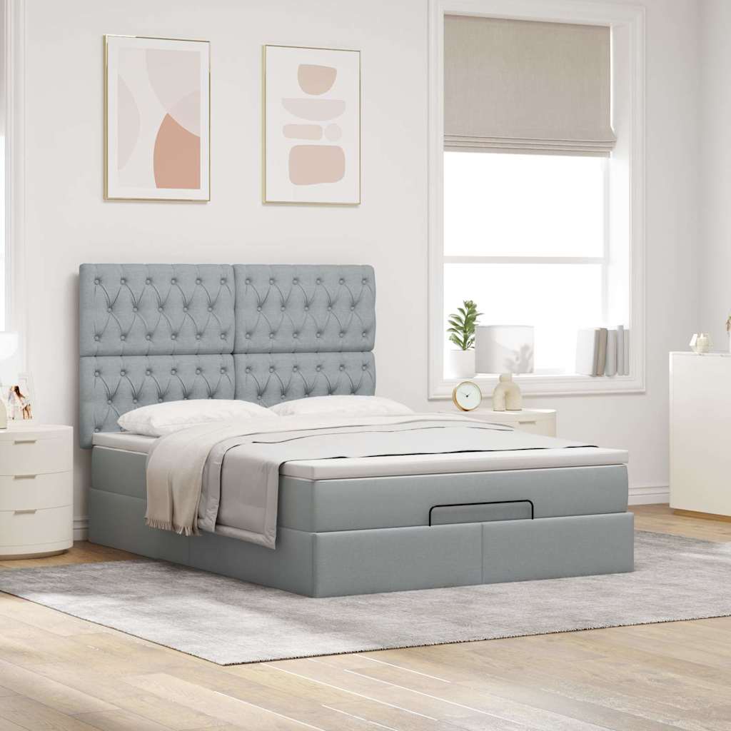 vidaXL Ottoman-Bett mit Matratze Hellgrau 140x200 cm Stoff