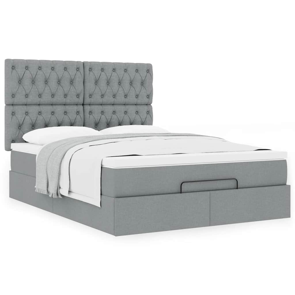 vidaXL Ottoman-Bett mit Matratze Hellgrau 140x200 cm Stoff