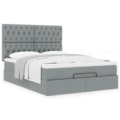 vidaXL Ottoman-Bett mit Matratze Hellgrau 140x200 cm Stoff
