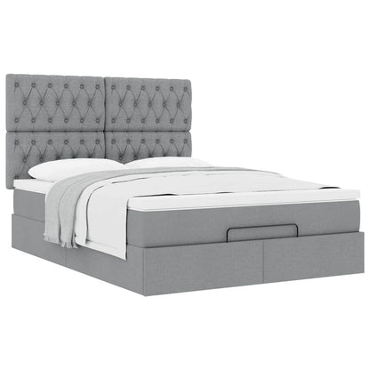 vidaXL Ottoman-Bett mit Matratze Hellgrau 140x200 cm Stoff