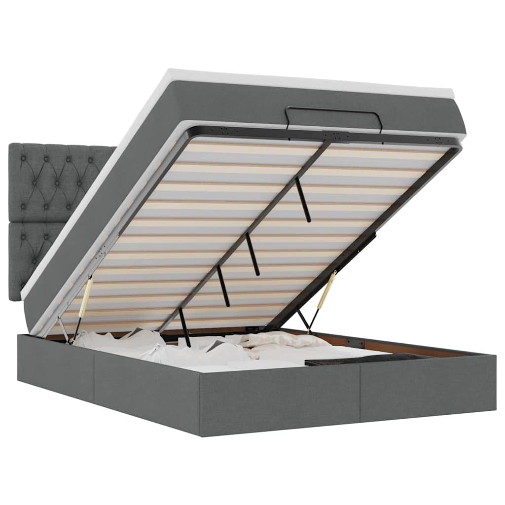 Ottoman-Bett mit Matratze Dunkelgrau 140x200 cm Stoff