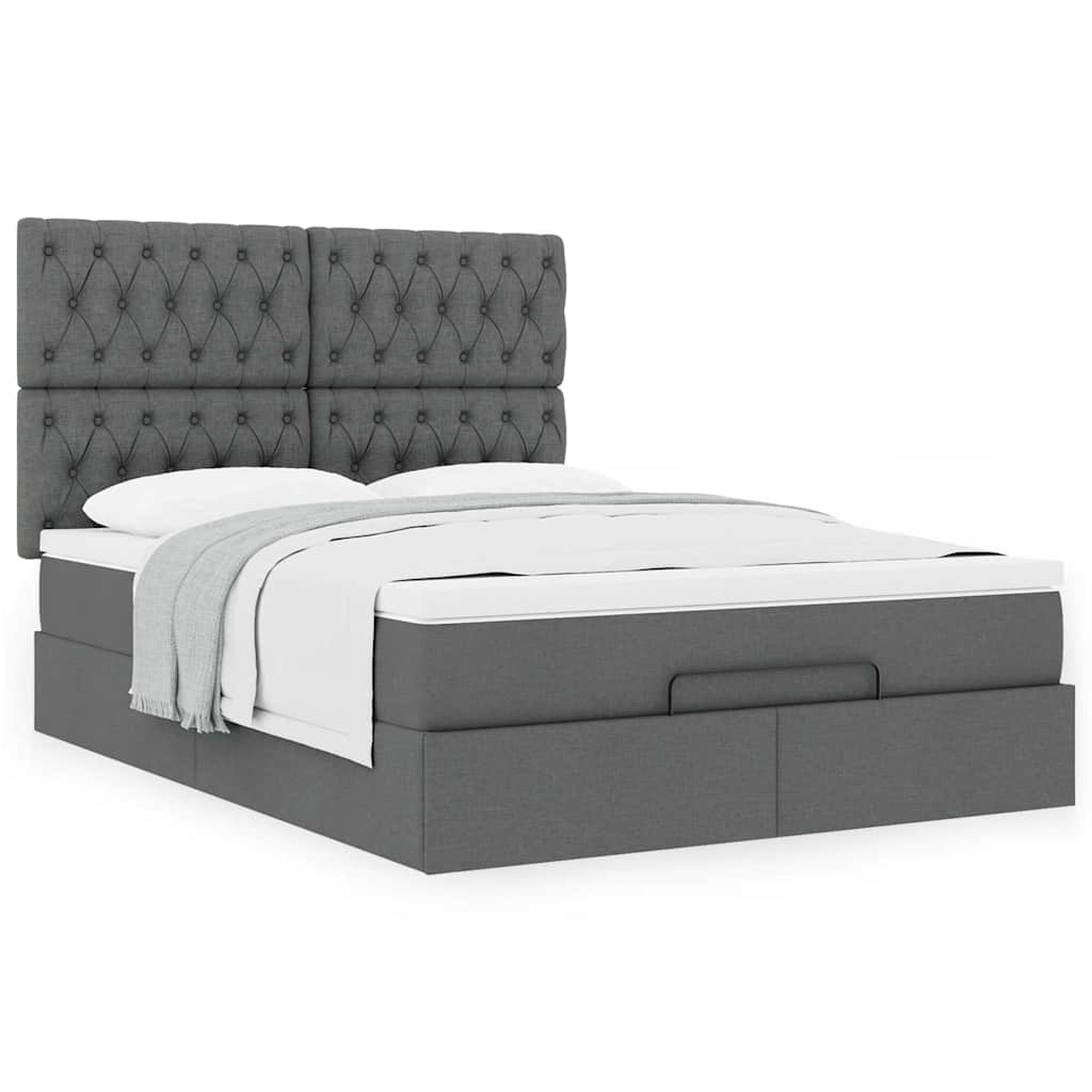vidaXL Ottoman-Bett mit Matratze Dunkelgrau 140x200 cm Stoff