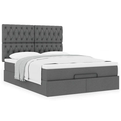 vidaXL Ottoman-Bett mit Matratze Dunkelgrau 140x200 cm Stoff
