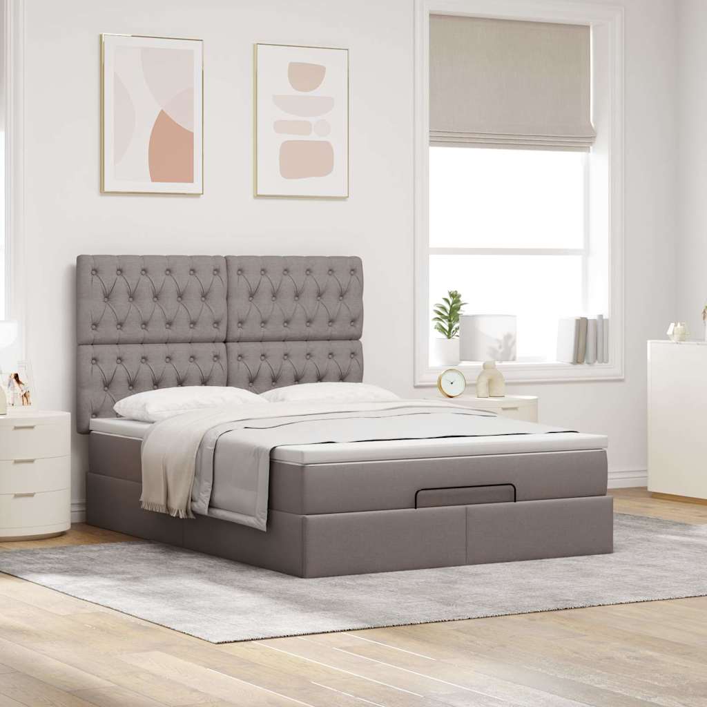 vidaXL Lit ottoman avec matelas Tissu taupe 140x200 cm