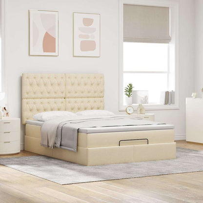 vidaXL Ottoman-Bett mit Matratze Creme 140x200 cm Stoff
