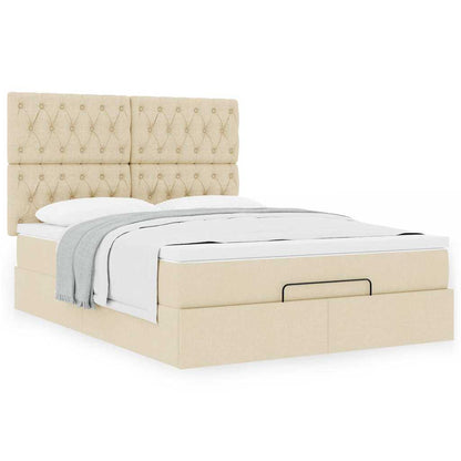 vidaXL Ottoman-Bett mit Matratze Creme 140x200 cm Stoff
