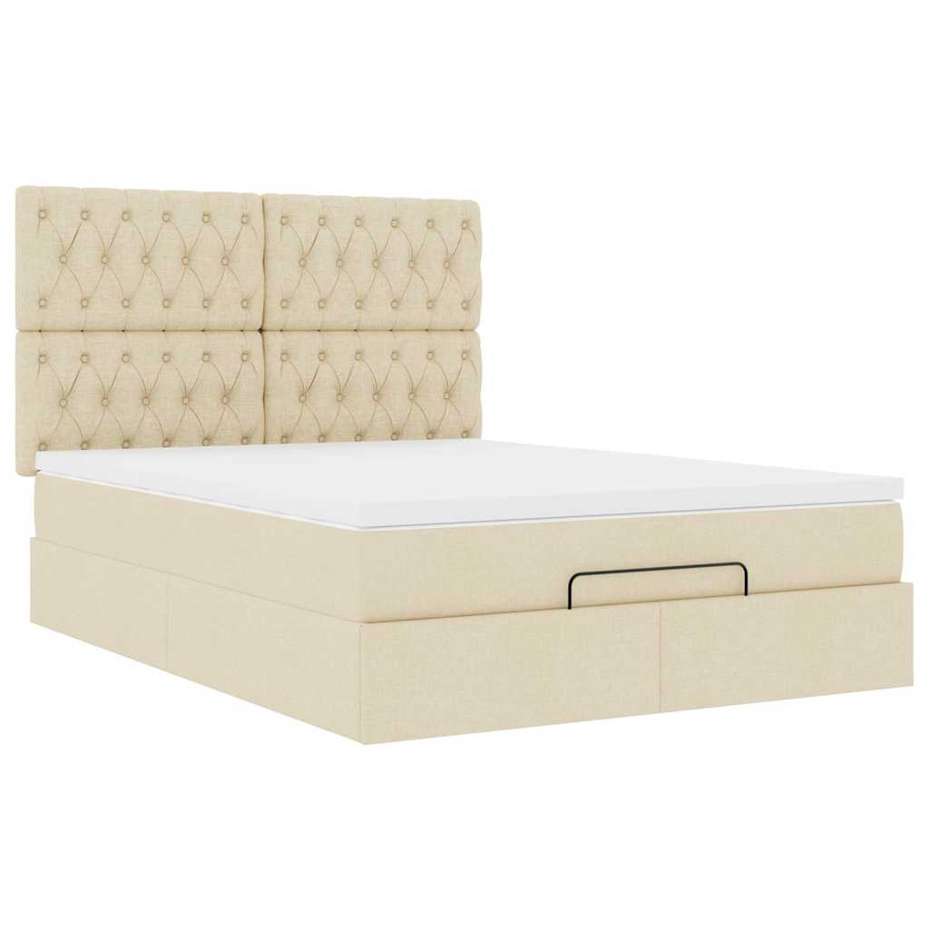 vidaXL Ottoman-Bett mit Matratze Creme 140x200 cm Stoff