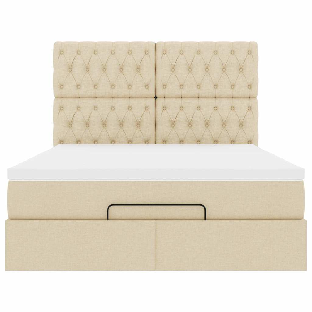 vidaXL Ottoman-Bett mit Matratze Creme 140x200 cm Stoff