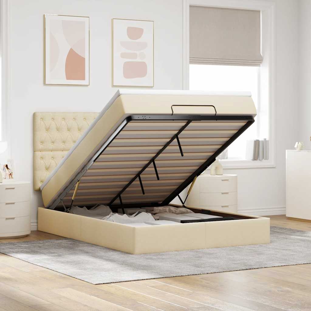 vidaXL Ottoman-Bett mit Matratze Creme 140x200 cm Stoff
