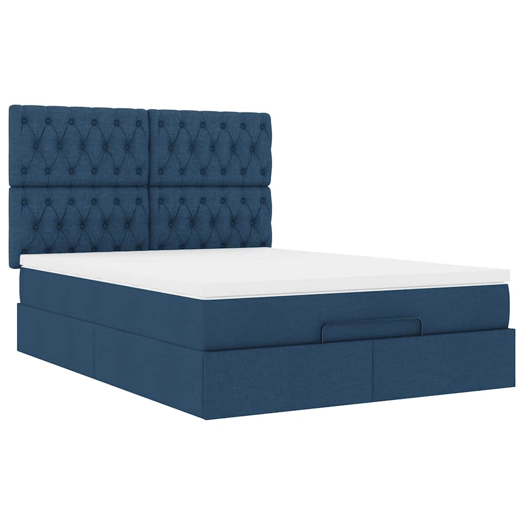 vidaXL Lit ottoman avec matelas Tissu Bleu 140x200 cm