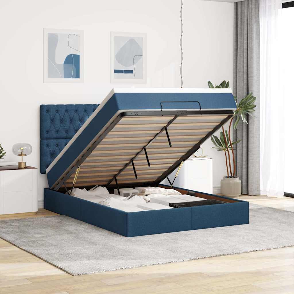 vidaXL Lit ottoman avec matelas Tissu Bleu 140x200 cm