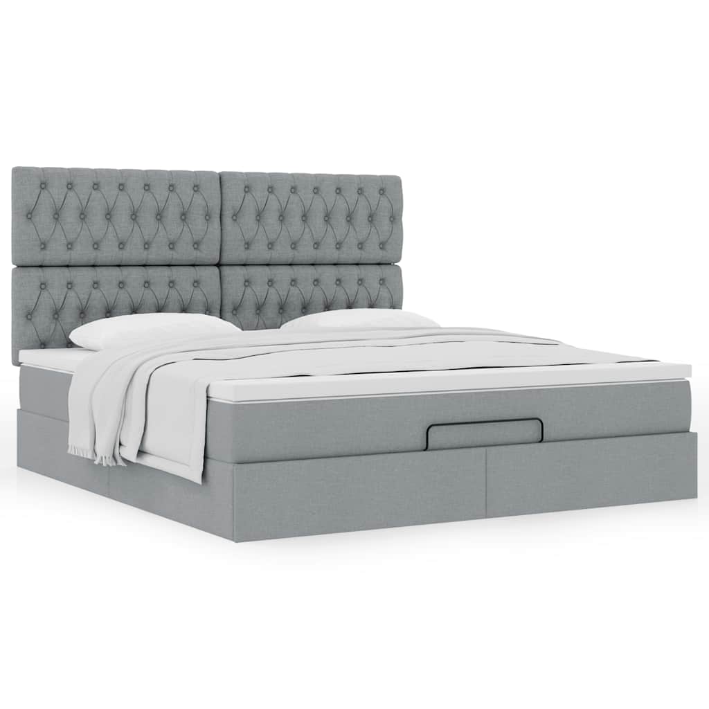 vidaXL Lit coffre avec matelas Gris clair 160x200 cm Tissu