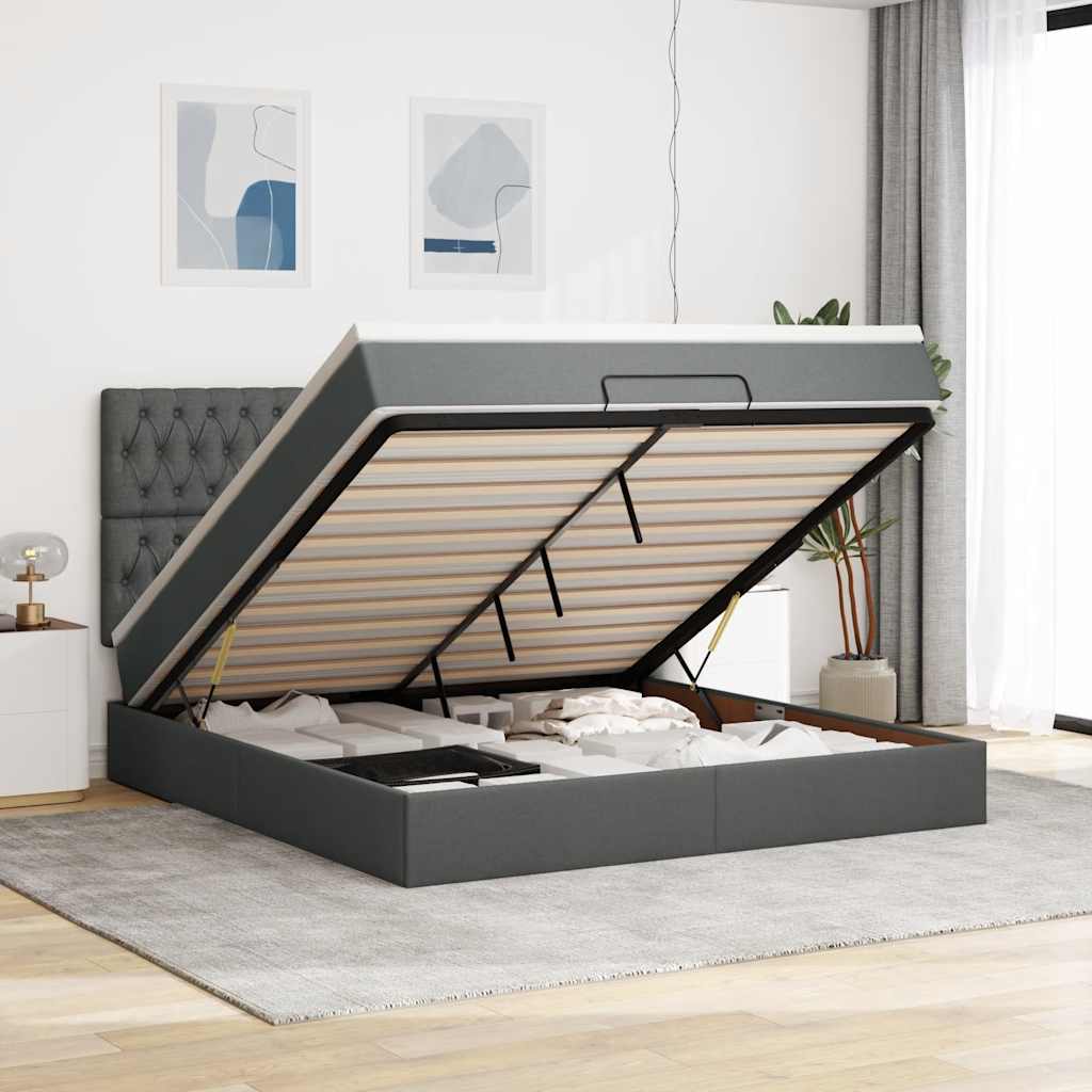 vidaXL Ottoman-Bett mit Matratze Dunkelgrau 160x200 cm Stoff