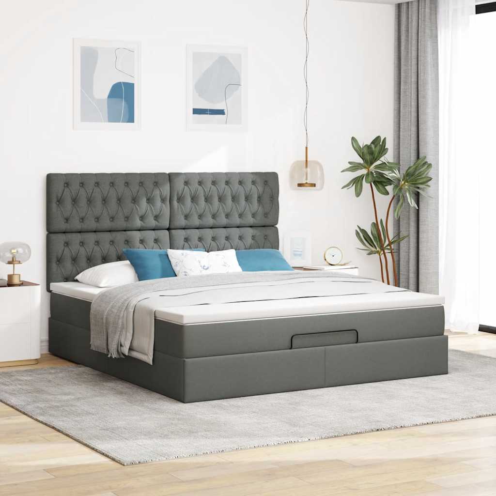 vidaXL Lit ottoman avec matelas gris foncé 180x200 cm tissu