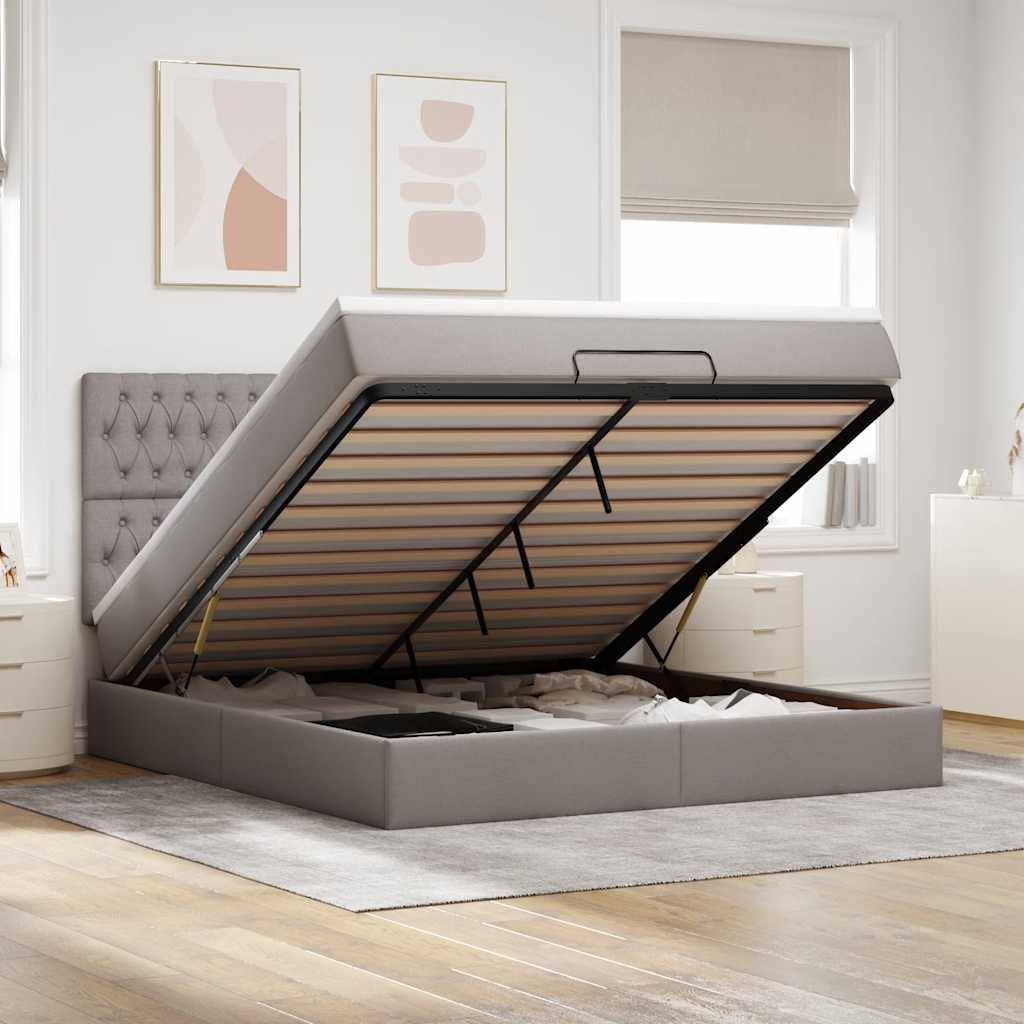 vidaXL Ottoman-Bett mit Matratze Taupe 180x200 cm Stoff