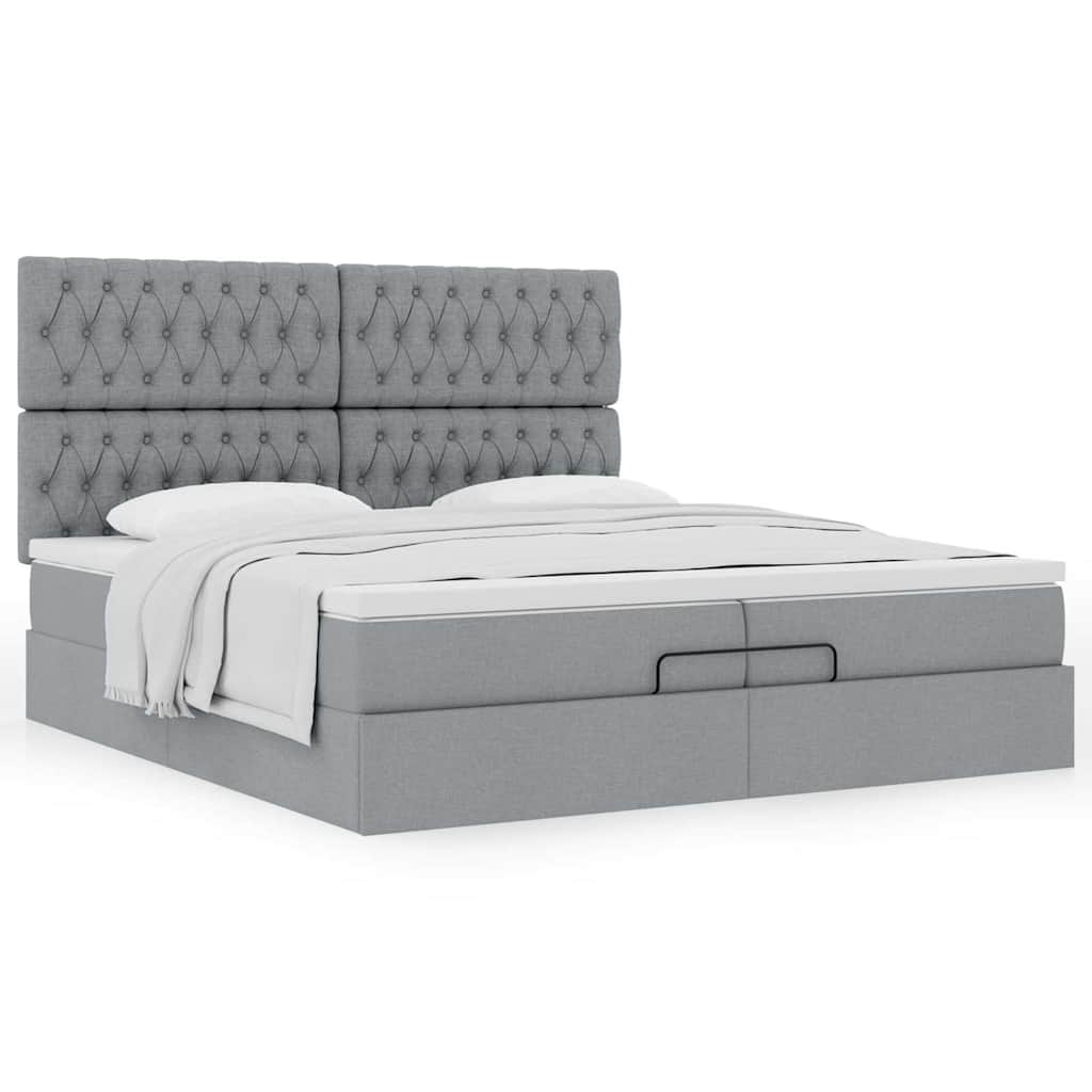 vidaXL Ottoman-Bett mit Matratzen Hellgrau 200x200 cm Stoff