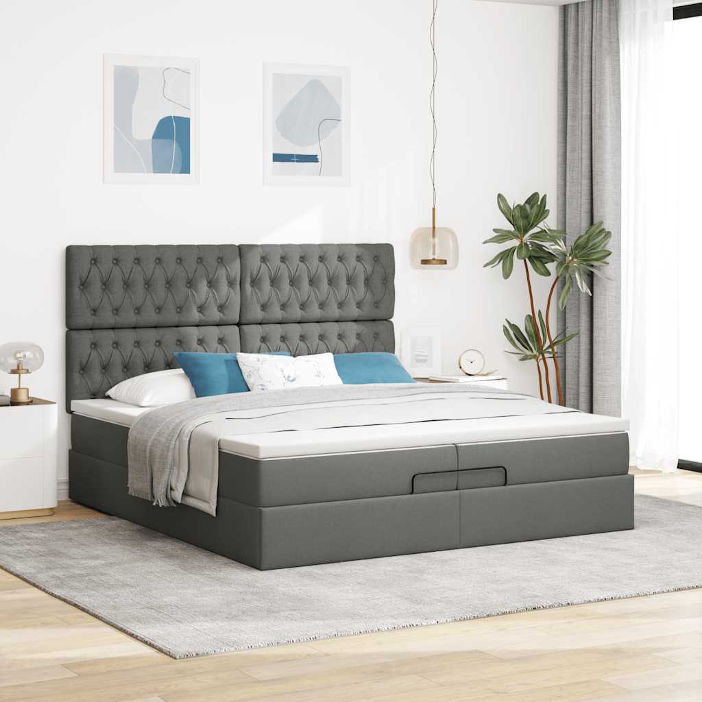 vidaXL Lit Ottoman avec matelas Gris foncé Tissu 200x200 cm