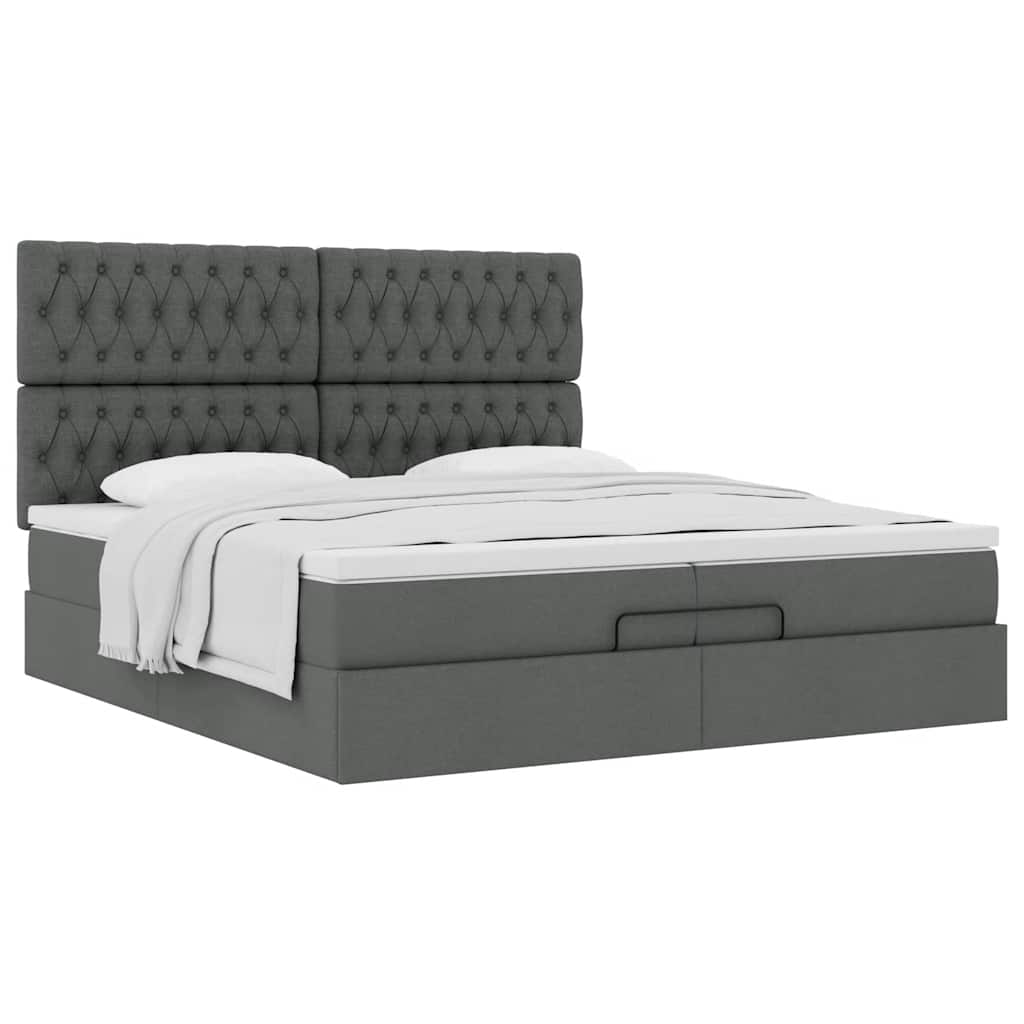 vidaXL Lit Ottoman avec matelas Gris foncé Tissu 200x200 cm
