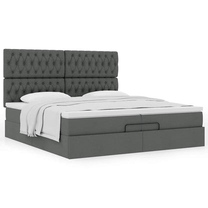 vidaXL Lit Ottoman avec matelas Gris foncé Tissu 200x200 cm